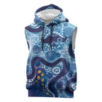 Australia Indigenous Blue Ribbon Sleeveless Hoodie Mo Bros Mustache - Aussie Hoodie