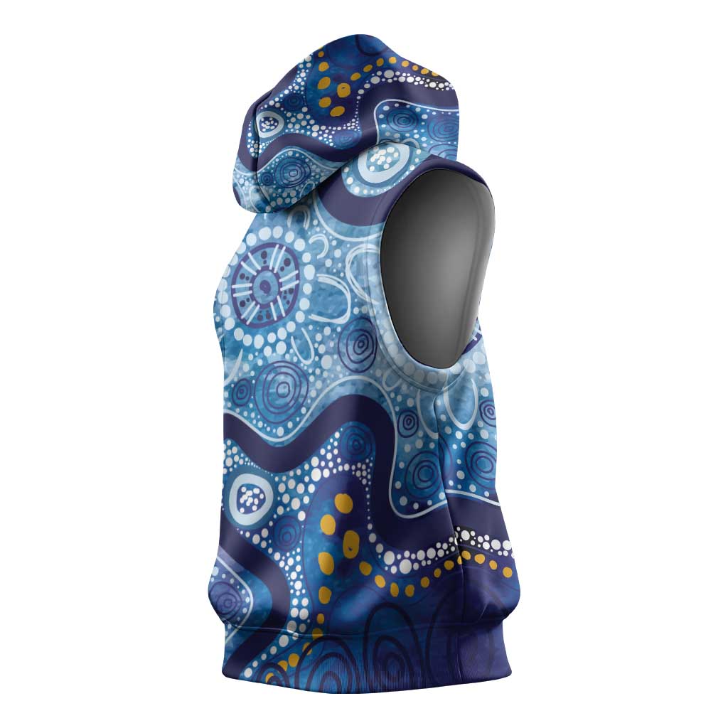 Australia Indigenous Blue Ribbon Sleeveless Hoodie Mo Bros Mustache - Aussie Hoodie