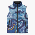 Australia Indigenous Blue Ribbon Sleeveless Puffer Jacket Mo Bros Mustache - Aussie Hoodie