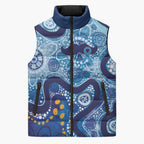 Australia Indigenous Blue Ribbon Sleeveless Puffer Jacket Mo Bros Mustache - Aussie Hoodie