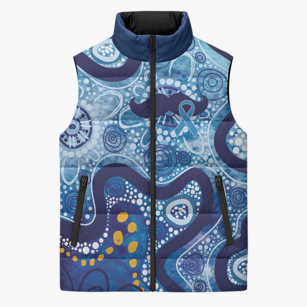 Australia Indigenous Blue Ribbon Sleeveless Puffer Jacket Mo Bros Mustache - Aussie Hoodie