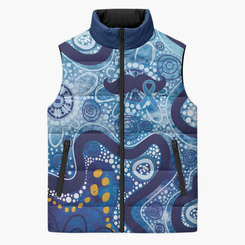 Australia Indigenous Blue Ribbon Sleeveless Puffer Jacket Mo Bros Mustache - Aussie Hoodie