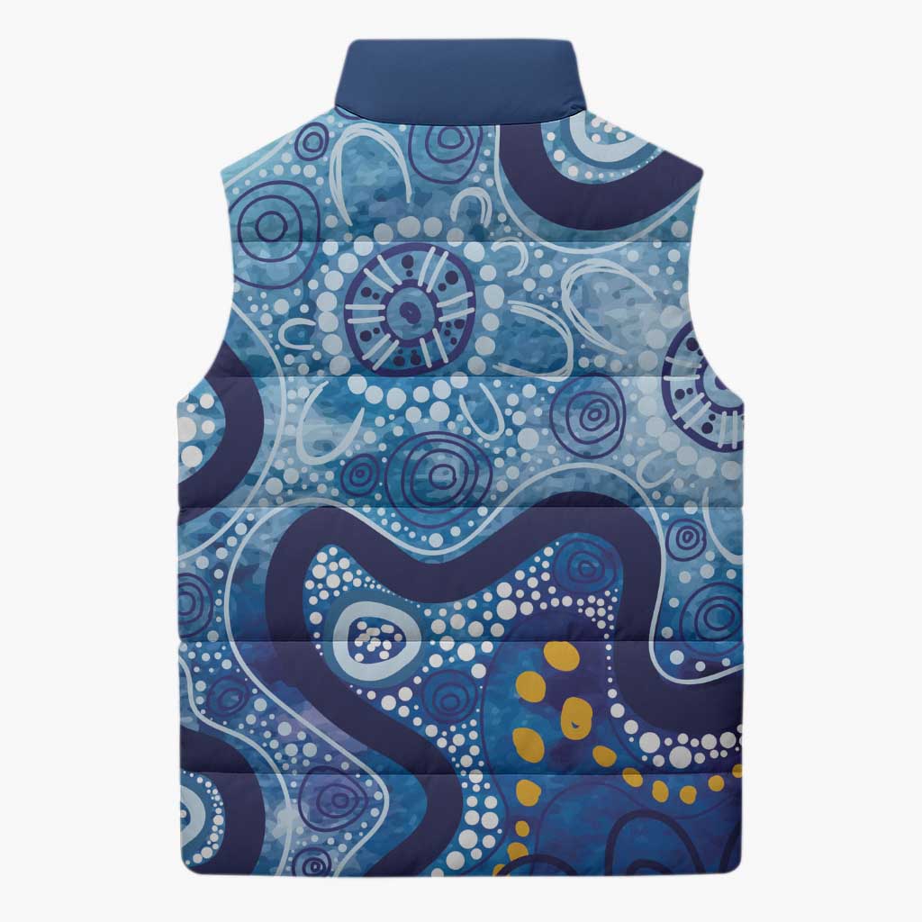 Australia Indigenous Blue Ribbon Sleeveless Puffer Jacket Mo Bros Mustache - Aussie Hoodie