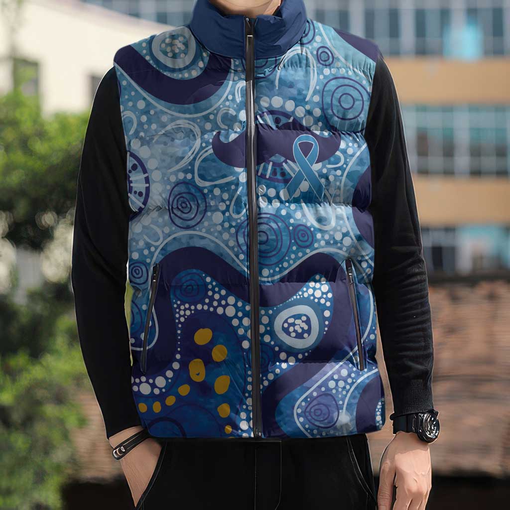 Australia Indigenous Blue Ribbon Sleeveless Puffer Jacket Mo Bros Mustache - Aussie Hoodie