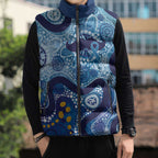 Australia Indigenous Blue Ribbon Sleeveless Puffer Jacket Mo Bros Mustache - Aussie Hoodie