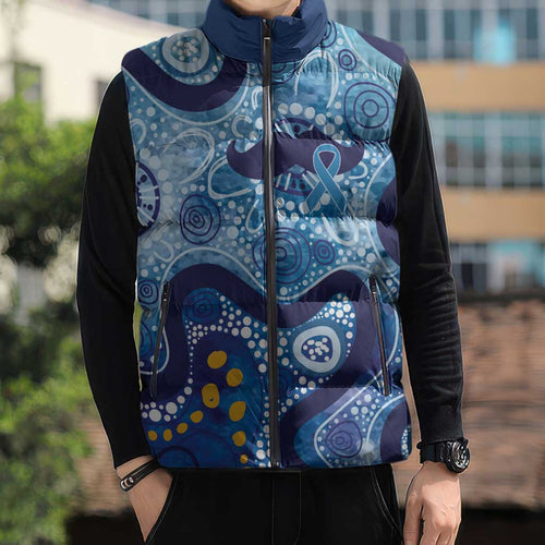 Australia Indigenous Blue Ribbon Sleeveless Puffer Jacket Mo Bros Mustache - Aussie Hoodie