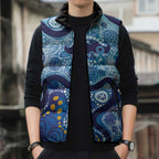 Australia Indigenous Blue Ribbon Sleeveless Puffer Jacket Mo Bros Mustache - Aussie Hoodie