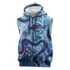 Australia Indigenous Blue Ribbon Sleeveless Zip Hoodie Mo Bros Mustache LT7