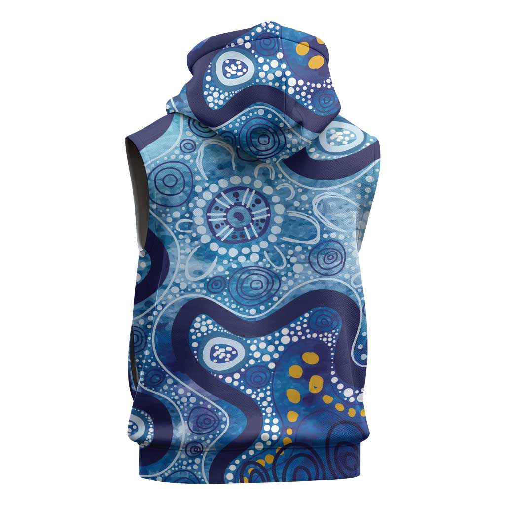 Australia Indigenous Blue Ribbon Sleeveless Zip Hoodie Mo Bros Mustache LT7