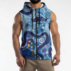 Australia Indigenous Blue Ribbon Sleeveless Zip Hoodie Mo Bros Mustache LT7