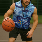Australia Indigenous Blue Ribbon Sleeveless Zip Hoodie Mo Bros Mustache LT7