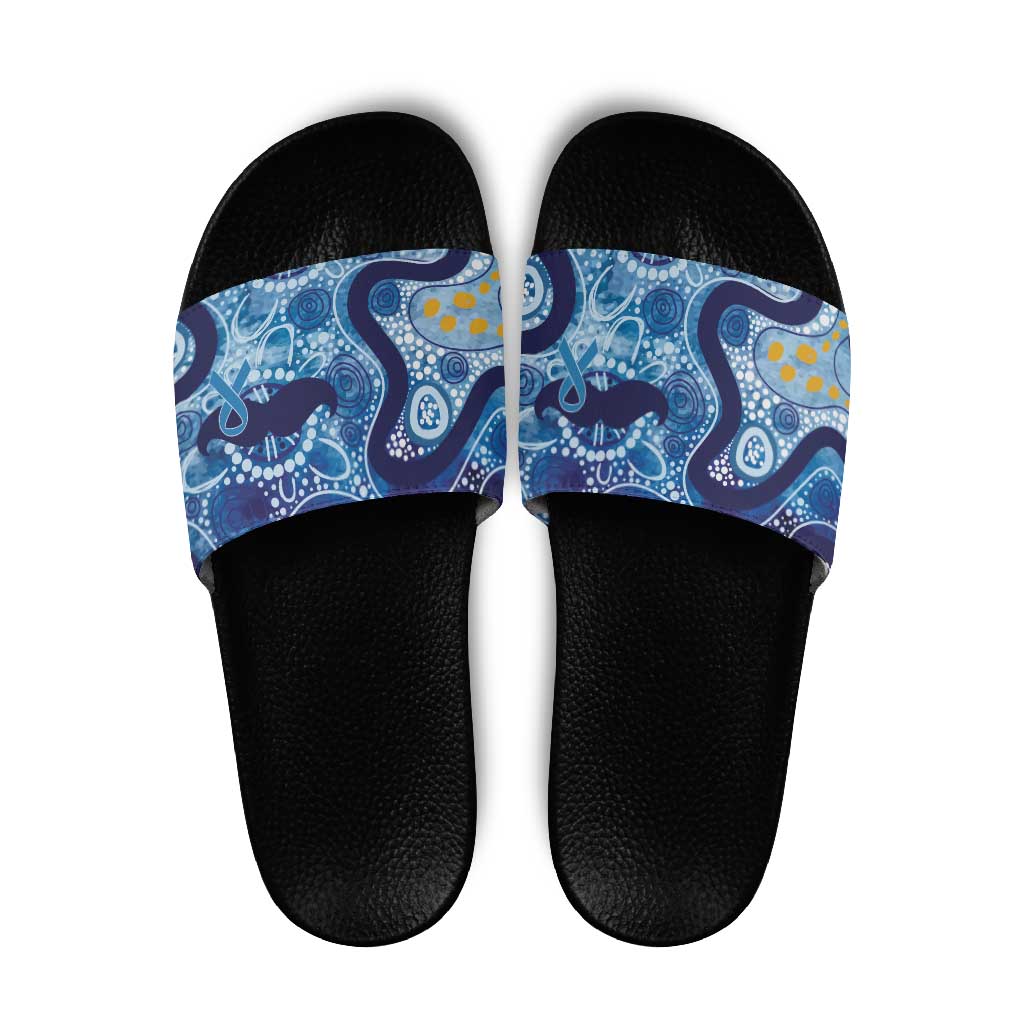 Australia Indigenous Blue Ribbon Slide Sandals Mo Bros Mustache - Aussie Hoodie