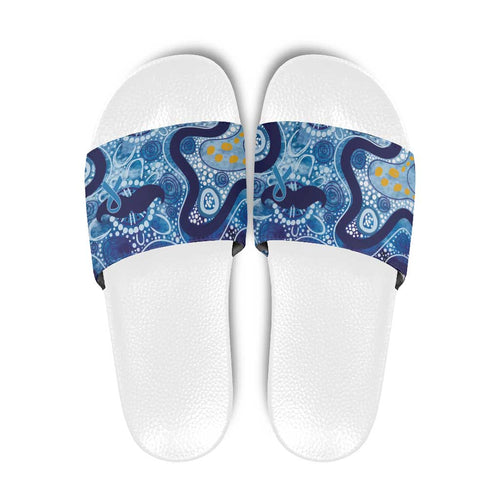 Australia Indigenous Blue Ribbon Slide Sandals Mo Bros Mustache - Aussie Hoodie