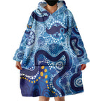 Australia Indigenous Blue Ribbon Wearable Blanket Hoodie Mo Bros Mustache - Aussie Hoodie