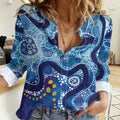 Australia Indigenous Blue Ribbon Women Casual Shirt Mo Bros Mustache - Aussie Hoodie