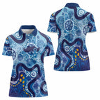 Australia Indigenous Blue Ribbon Women Polo Shirt Mo Bros Mustache - Aussie Hoodie
