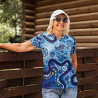 Australia Indigenous Blue Ribbon Women Polo Shirt Mo Bros Mustache - Aussie Hoodie