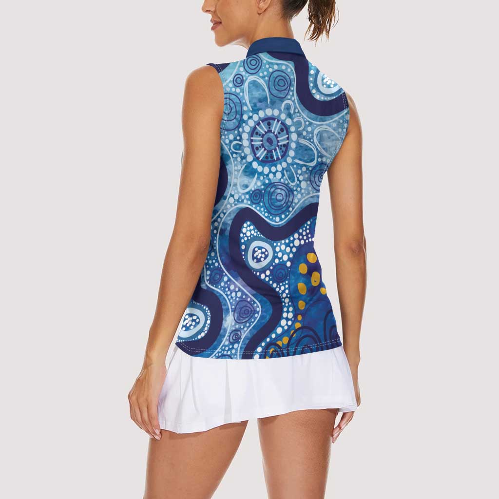 Australia Indigenous Blue Ribbon Women Sleeveless Polo Shirt Mo Bros Mustache - Aussie Hoodie