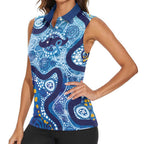 Australia Indigenous Blue Ribbon Women Sleeveless Polo Shirt Mo Bros Mustache - Aussie Hoodie