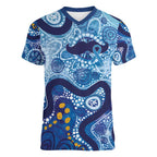 Australia Indigenous Blue Ribbon Women V-Neck T-Shirt Mo Bros Mustache - Aussie Hoodie