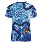 Australia Indigenous Blue Ribbon Women V-Neck T-Shirt Mo Bros Mustache - Aussie Hoodie