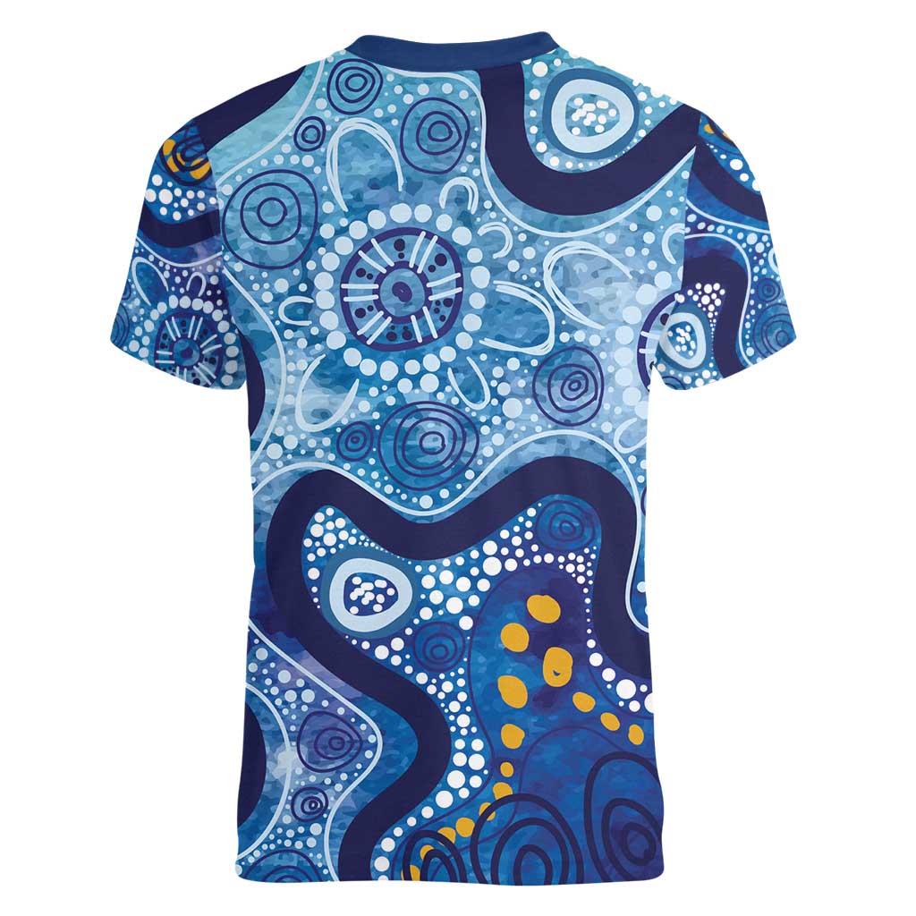 Australia Indigenous Blue Ribbon Women V-Neck T-Shirt Mo Bros Mustache - Aussie Hoodie