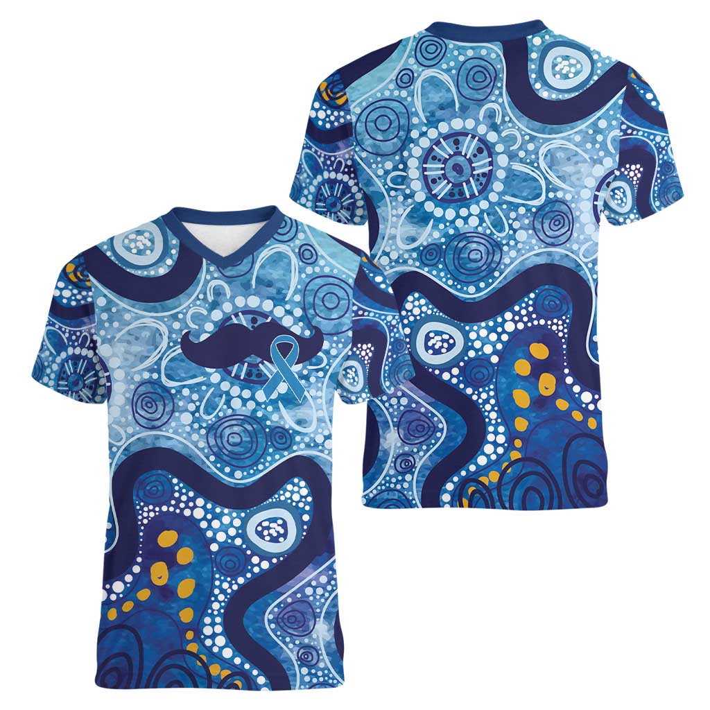 Australia Indigenous Blue Ribbon Women V-Neck T-Shirt Mo Bros Mustache - Aussie Hoodie