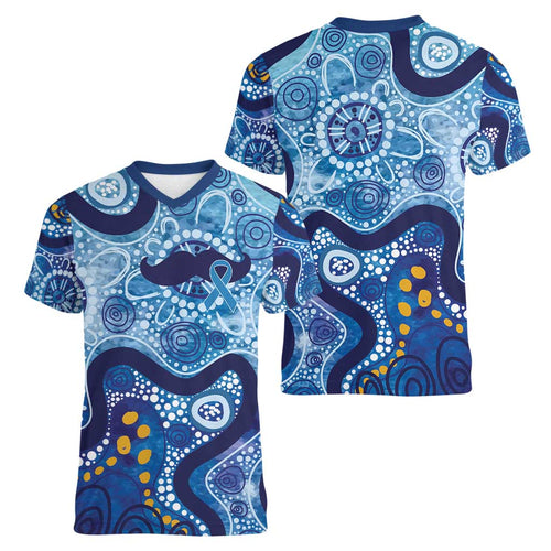 Australia Indigenous Blue Ribbon Women V-Neck T-Shirt Mo Bros Mustache - Aussie Hoodie