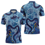 Australia Indigenous Blue Ribbon Zipper Polo Shirt Mo Bros Mustache - Aussie Hoodie