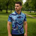 Australia Indigenous Blue Ribbon Zipper Polo Shirt Mo Bros Mustache - Aussie Hoodie