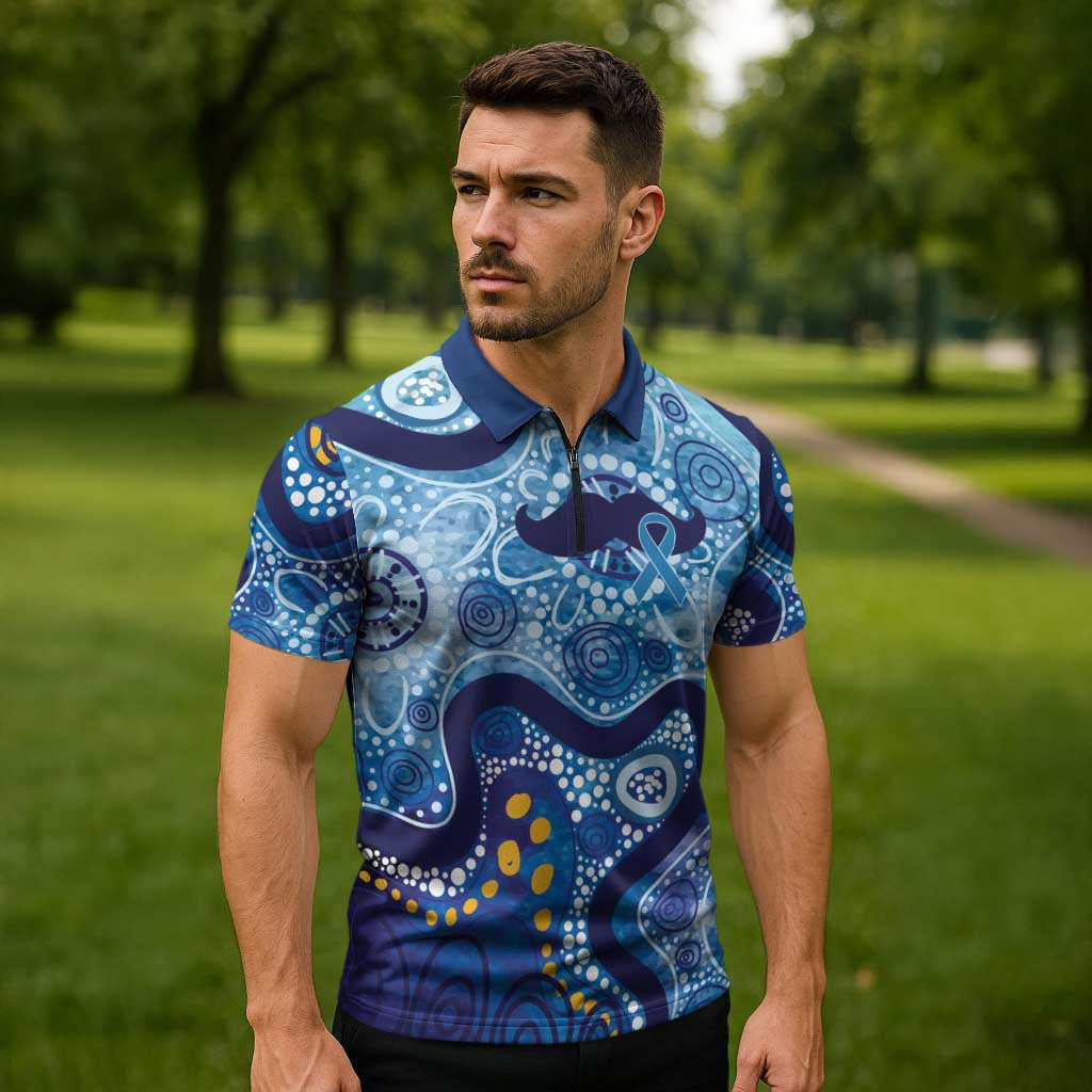 Australia Indigenous Blue Ribbon Zipper Polo Shirt Mo Bros Mustache - Aussie Hoodie