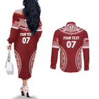 Personalized Mate Maa Tonga Rugby Couples Matching Off The Shoulder Long Sleeve Dress and Long Sleeve Button Shirt Ofa Atu Tonga