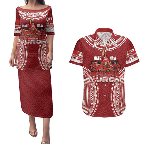 Personalized Mate Maa Tonga Rugby Couples Matching Puletasi and Hawaiian Shirt Ofa Atu Tonga