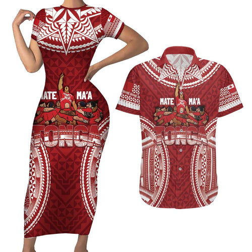 Personalized Mate Maa Tonga Rugby Couples Matching Short Sleeve Bodycon Dress and Hawaiian Shirt Ofa Atu Tonga
