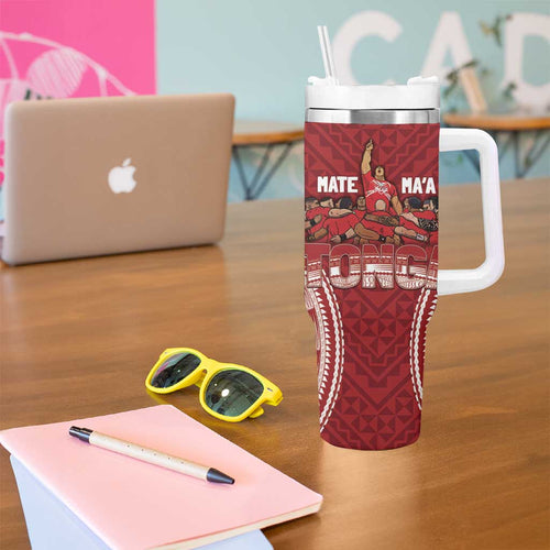 Personalized Mate Maa Tonga Rugby Tumbler With Handle Ofa Atu Tonga