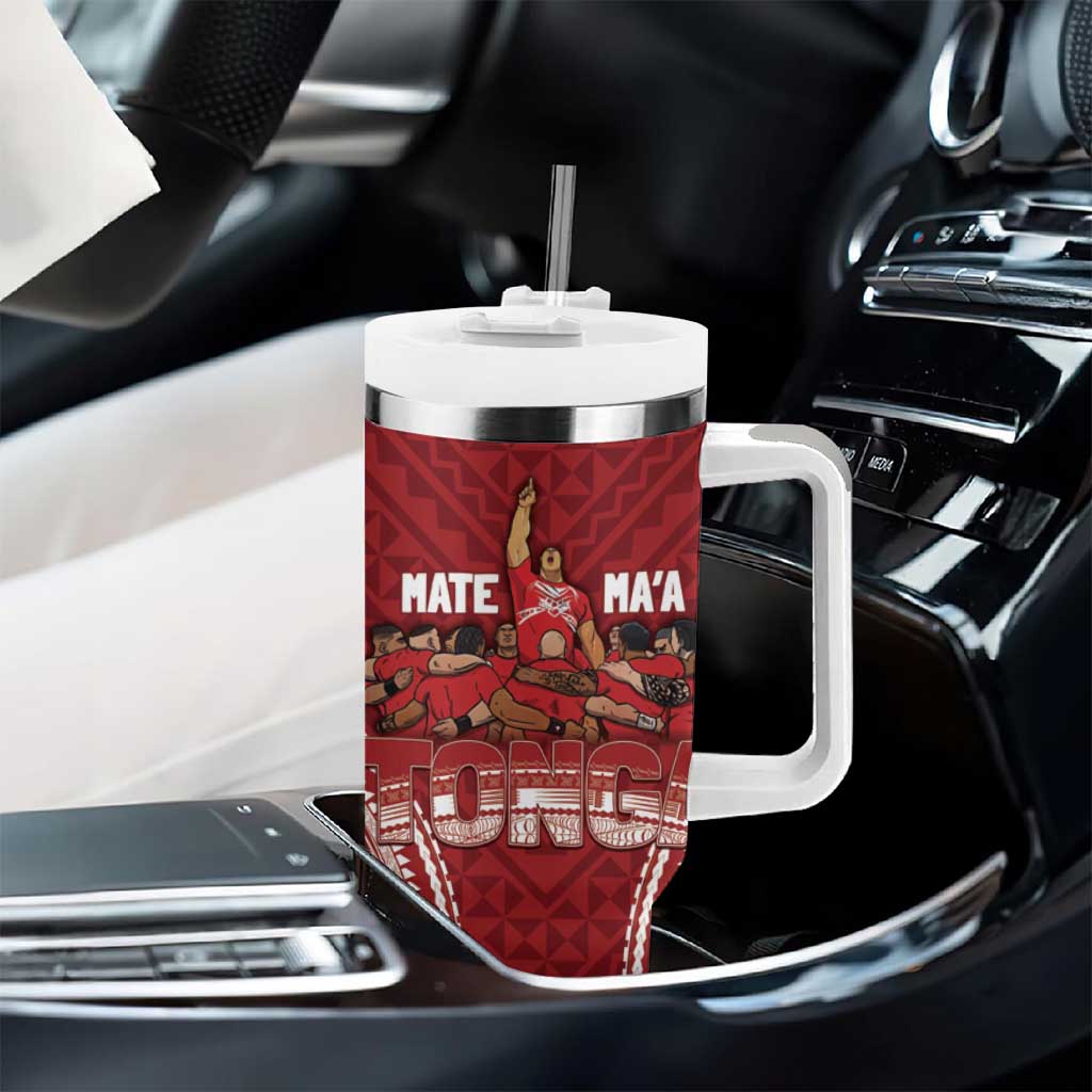Personalized Mate Maa Tonga Rugby Tumbler With Handle Ofa Atu Tonga