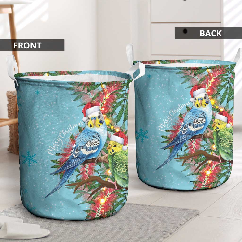 Blue Budgies on Callistemon Laundry Basket Merry Christmas Aussie - Aussie Hoodie