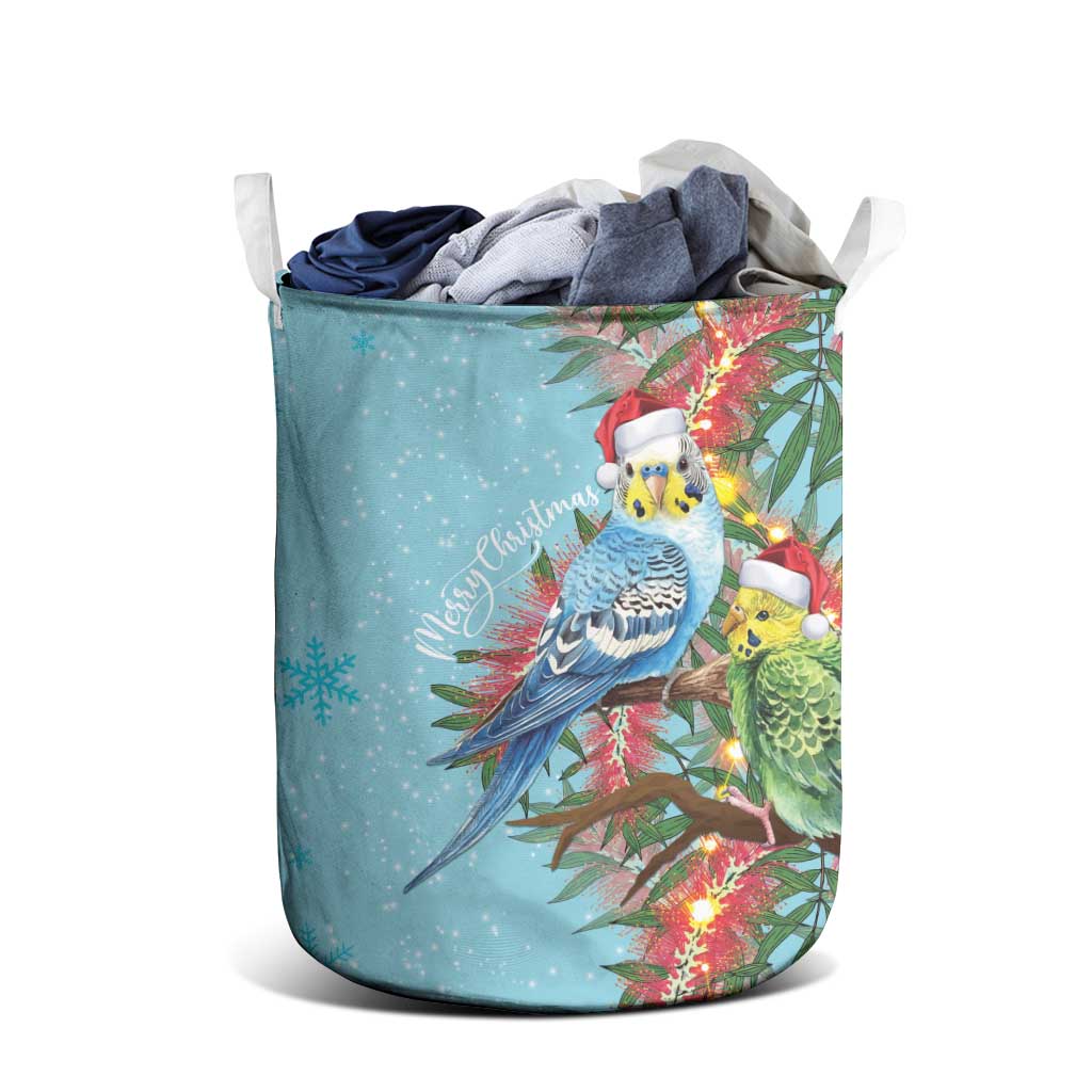 Blue Budgies on Callistemon Laundry Basket Merry Christmas Aussie - Aussie Hoodie