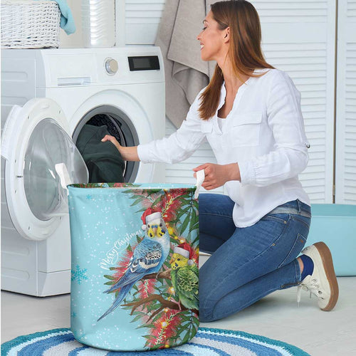 Blue Budgies on Callistemon Laundry Basket Merry Christmas Aussie - Aussie Hoodie