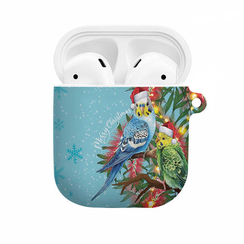 Blue Budgies on Callistemon AirPods Case Merry Christmas Aussie - Aussie Hoodie