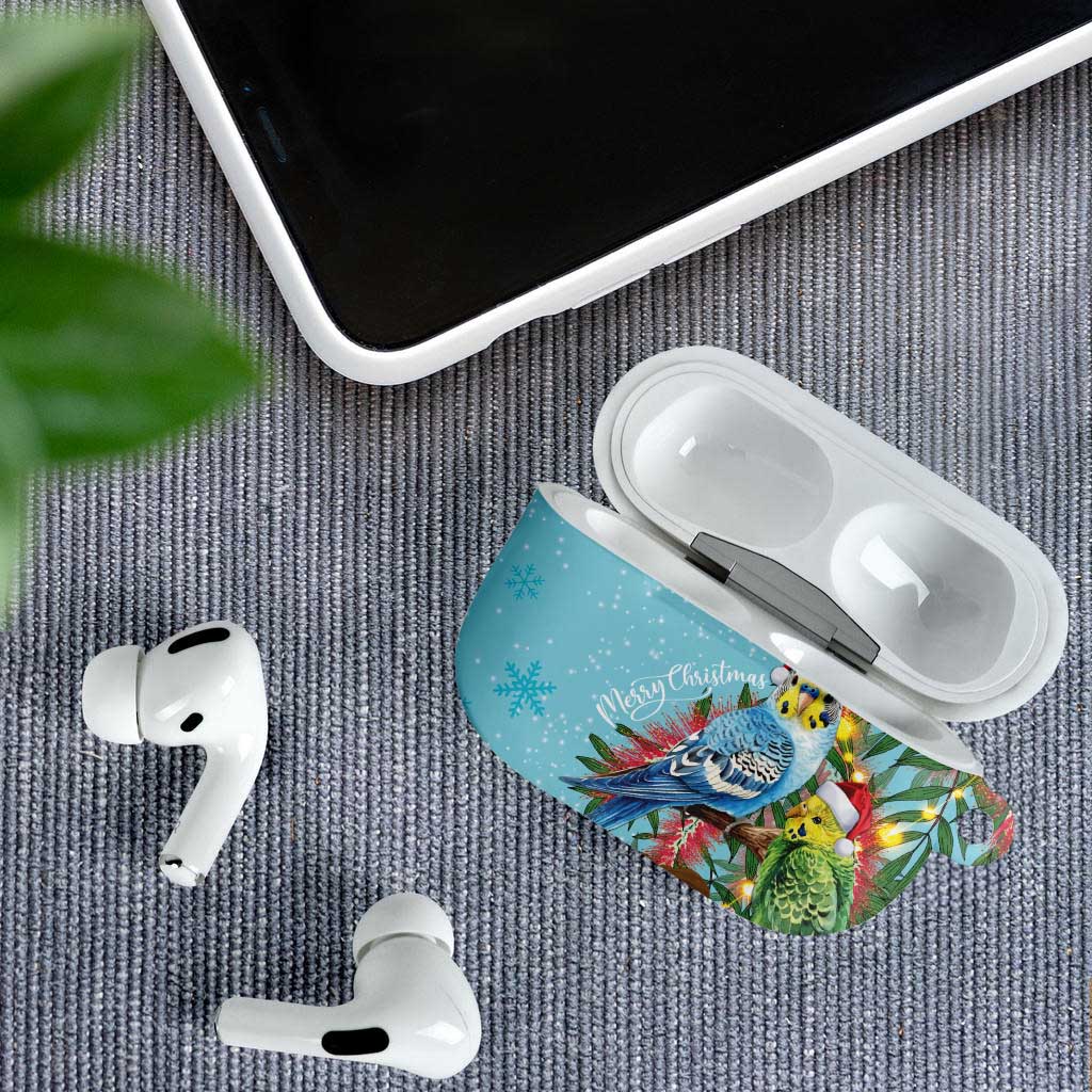 Blue Budgies on Callistemon AirPods Case Merry Christmas Aussie - Aussie Hoodie
