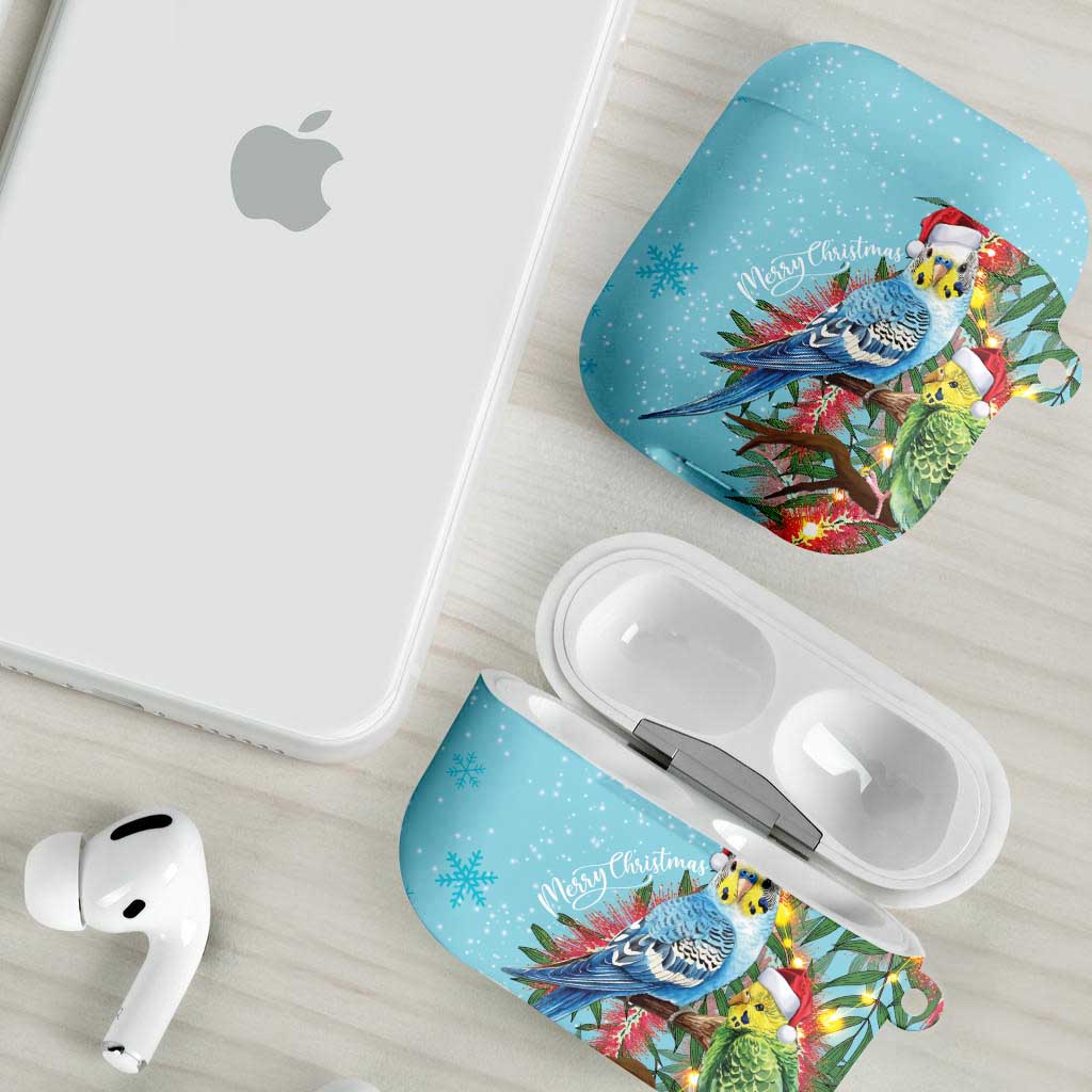 Blue Budgies on Callistemon AirPods Case Merry Christmas Aussie - Aussie Hoodie