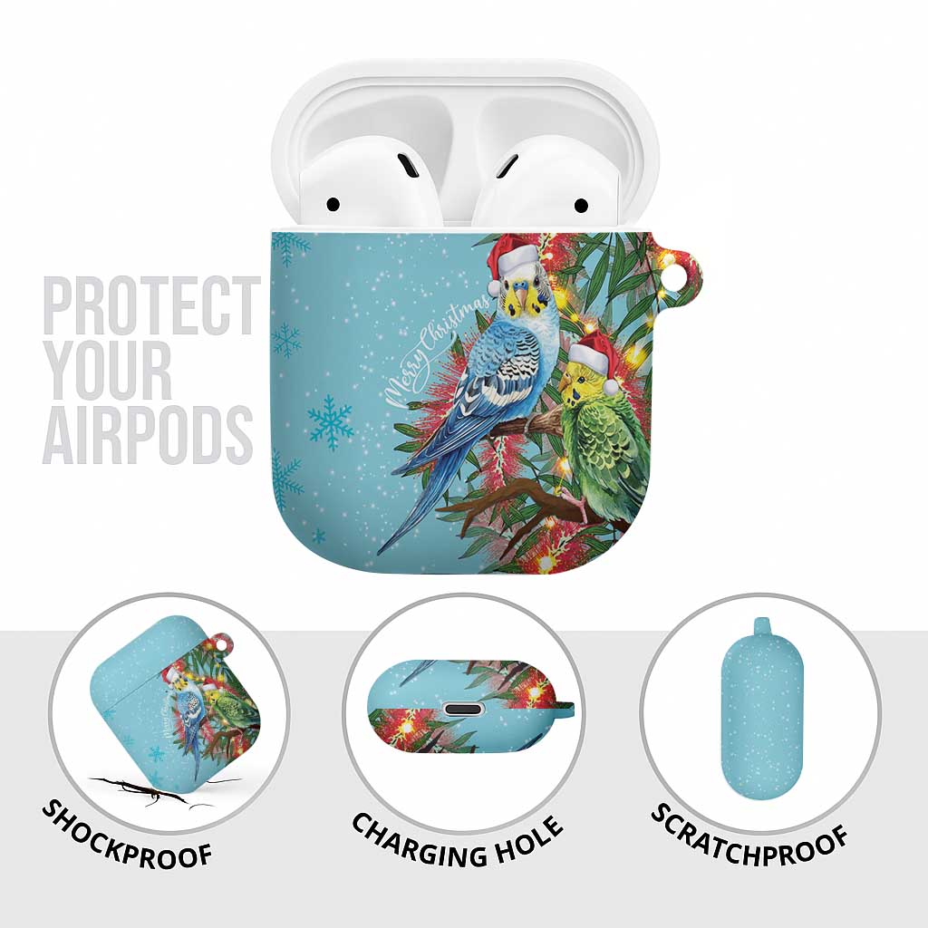 Blue Budgies on Callistemon AirPods Case Merry Christmas Aussie - Aussie Hoodie