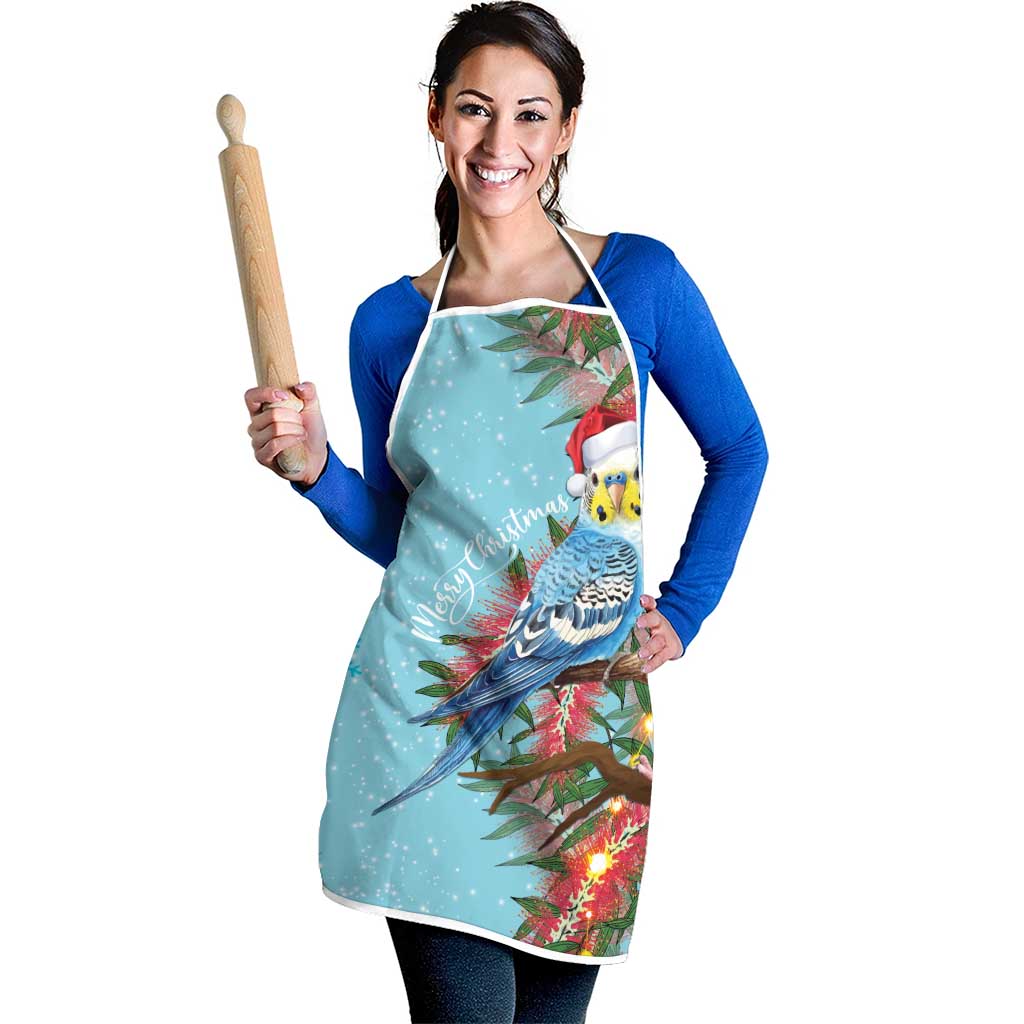 Blue Budgies on Callistemon Apron Merry Christmas Aussie - Aussie Hoodie