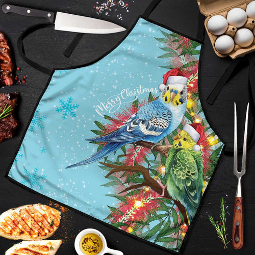 Blue Budgies on Callistemon Apron Merry Christmas Aussie - Aussie Hoodie