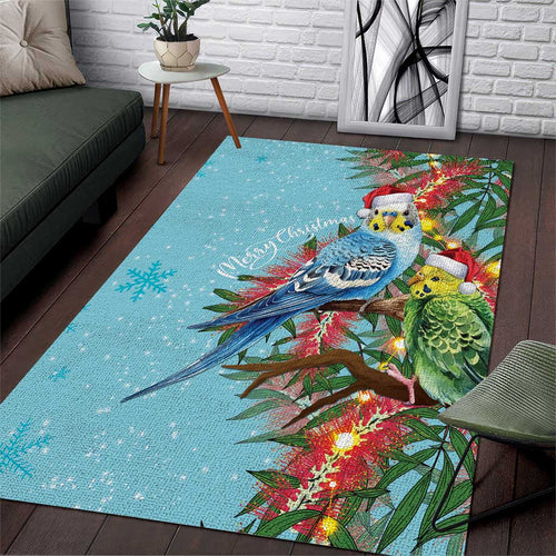 Blue Budgies on Callistemon Area Rug Merry Christmas Aussie - Aussie Hoodie