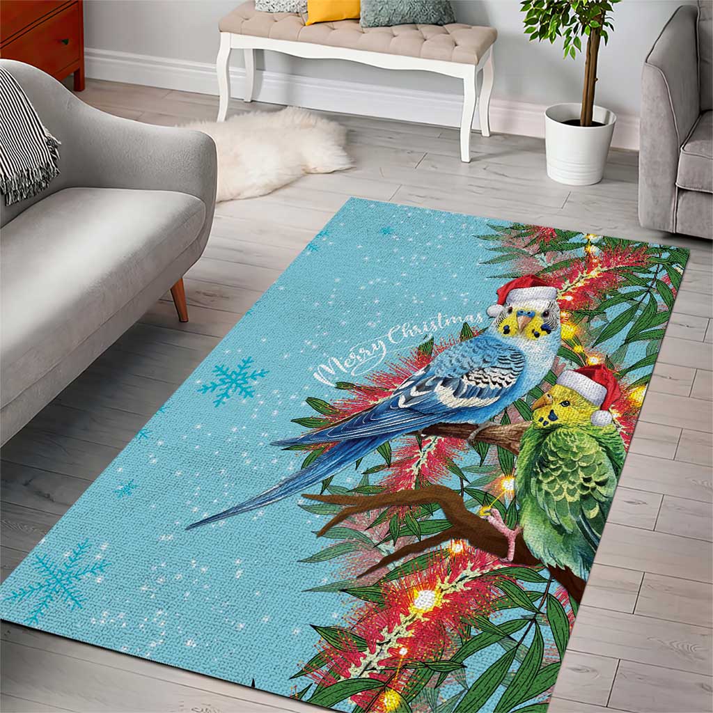 Blue Budgies on Callistemon Area Rug Merry Christmas Aussie - Aussie Hoodie