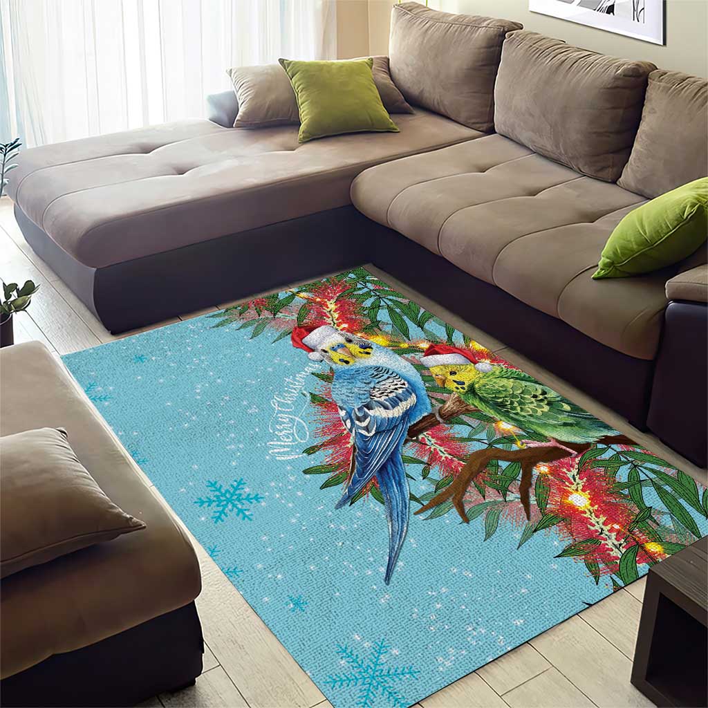 Blue Budgies on Callistemon Area Rug Merry Christmas Aussie - Aussie Hoodie
