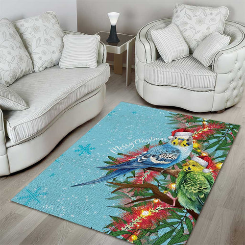 Blue Budgies on Callistemon Area Rug Merry Christmas Aussie - Aussie Hoodie