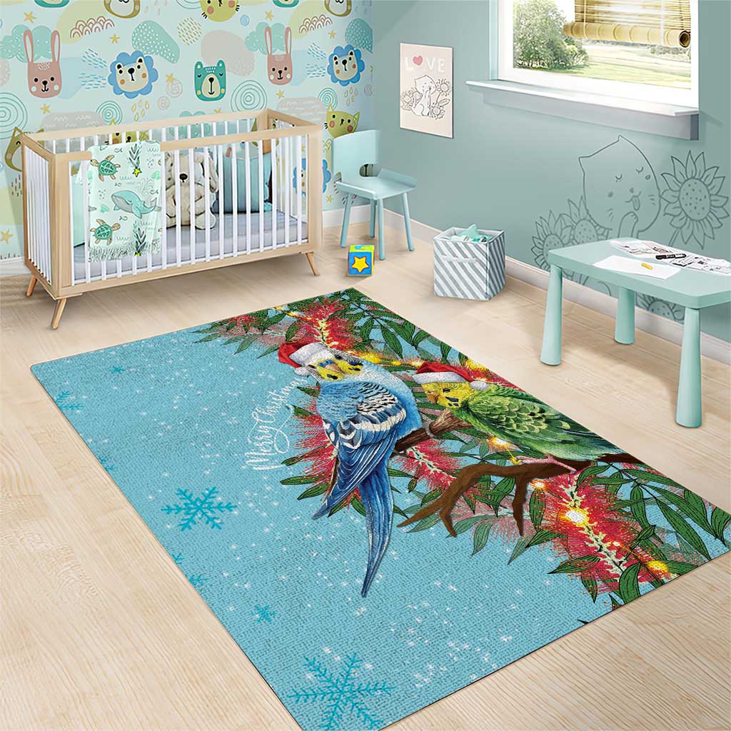 Blue Budgies on Callistemon Area Rug Merry Christmas Aussie - Aussie Hoodie